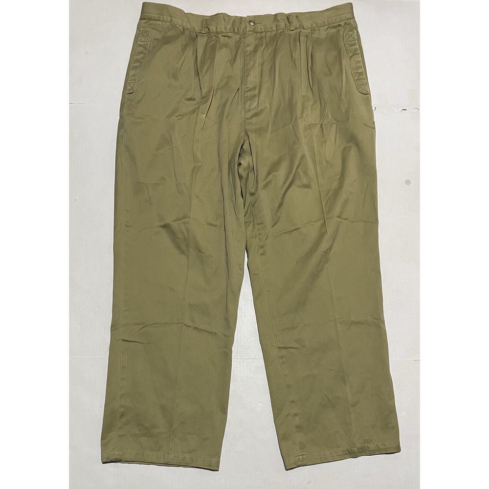 Vintage Willis & Geiger Khaki Pants Mens 42 X 29 Olive Green Pleated Twill Chino